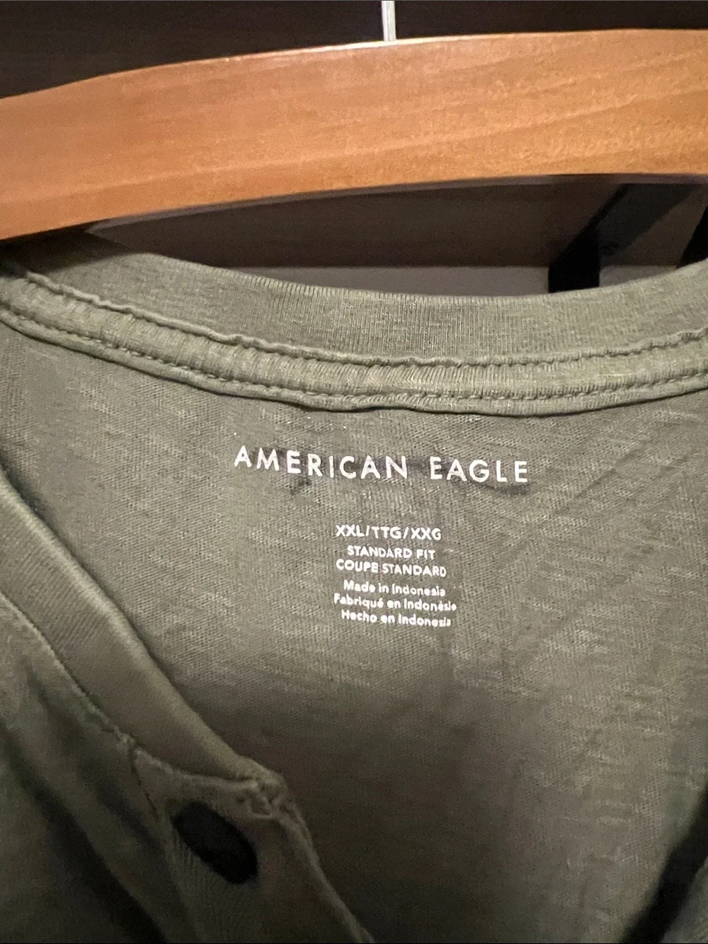 American Eagle Outfitters Olive Henley Short Sleeve Tee